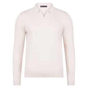 Mens Lightweight Cotton Lyndon Buttonless Polo Shirt - Ecru (L)