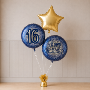 Moonpig 16th Birthday Metallic Glitter & Star Balloon Trio