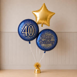 40th Birthday Metallic Glitter & Star Balloon Trio
