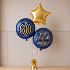 60th Birthday Metallic Glitter & Star Balloon Trio