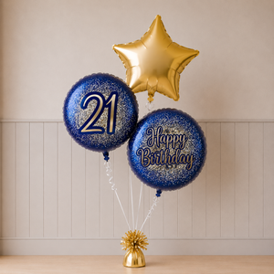 21st Birthday Metallic Glitter & Star Balloon Trio