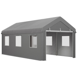 Outsunny Garaje Exterior para Coche 6x3 m Impermeable con Tejido PE Resistente Marco de Acero Paredes Desmontables Gris Claro