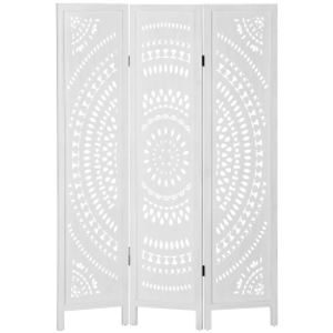 HOMCOM Biombo Plegable de 3 Paneles de Madera 120x170 cm Biombo Separador de Ambientes con Patrones Tallados Elegantes Blanco