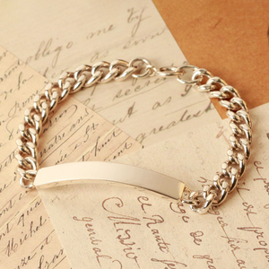 Pre-Owned Vintage 1972 Silver Identity Bar Curb Bracelet