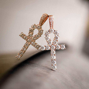 IcedAnkh Cross Pendant in Rose Gold