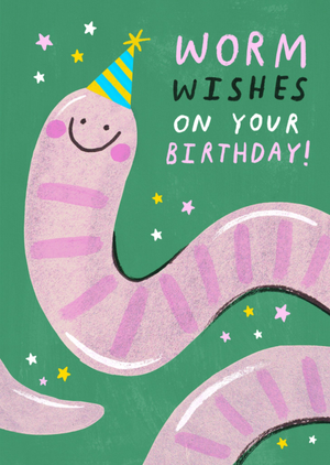 Worm Wishes On Your Birthday Cartoon Pun Card
