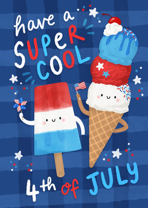 Super Cool 4th July Illustrated Lolly And Ice Cream Independance Day Card