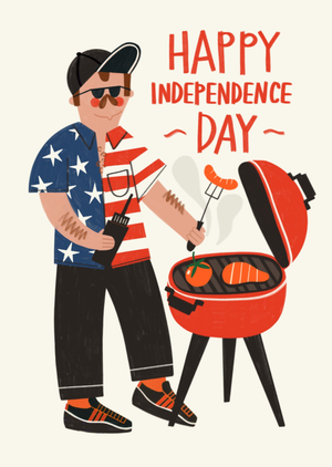 Man & BBQ Grill Happy Independence Day Card