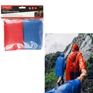 Redwood Twin Pack Emergency Poncho Waterproof Reusable I One Size Fits All
