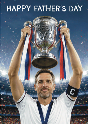 Best Dad Trophy Face Swap Photo Upload Football Father's Day Card