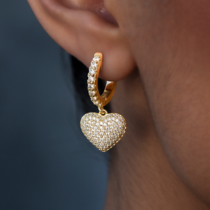 GLD Pave Heart Hoop Earrings in Yellow Gold
