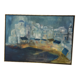 20th Century American School Oil on Canvas Signed Framed by Conni Pim Seaside Village