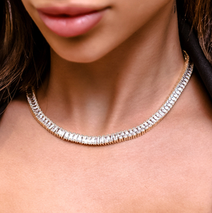 Diamond Baguette Tennis Necklace in Yellow Gold- 6mm