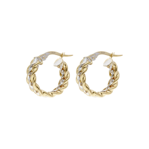 Pre-Owned 14ct Yellow & White Gold 3 Row Twist Creole Earrings