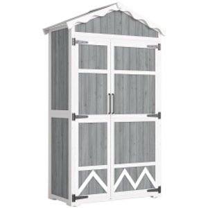 Outsunny Caseta de Jardín de Madera 105x55x179 cm Armario para Herramientas con 4 Estantes Techo de Metal Galvanizado Gris