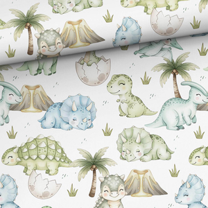 Tissu coton premium - Dinosaure vert et bleu