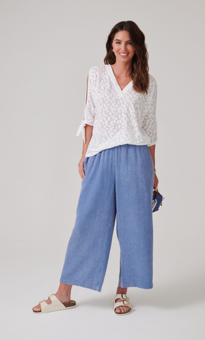 Burnout Jersey Tie Cuff Top - White