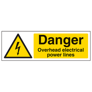 Danger Overhead Power Lines - Landscape 300 x 100 mm - 3mm Brushed Aluminium Com