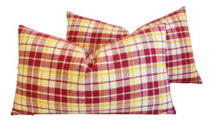 French Country Red & Yellow Plaid Feather/Down Pillows 26" X 15" - Pair