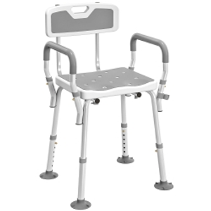 HOMCOM Shower stool ergonomic shower chair adjustable height non-slip feet 56.5 x 53.5 x 87 cm white and gray