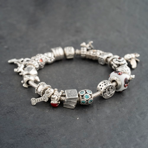 Pre-Owned Pandora Silver Multi Stone Pandora Assorted 8 Inch Charm Bracelet 41221386