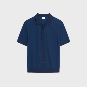 Navy Jacquard Button-Through Polo