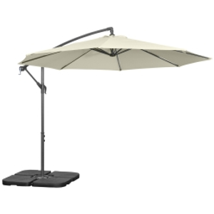 Outsunny Parasol Descentrado de 6 Varillas con Manivela y Base en Cruz, en Metal y Poliéster, Ø292x247 cm, Beige