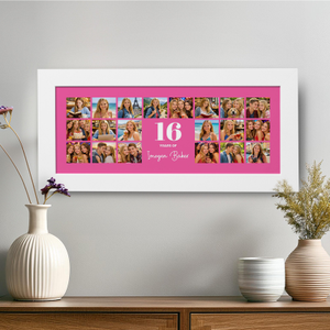 16th Birthday Gift for Her Custom Photo Collage with Text Panoramic Print