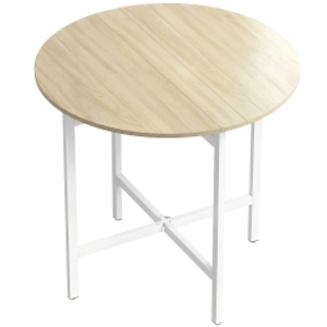 HOMCOM Mesa de comedor plegable, mesa redonda plegable de 80 cm con armazón de acero, capacidad para 2-4 personas, acabado madera natural