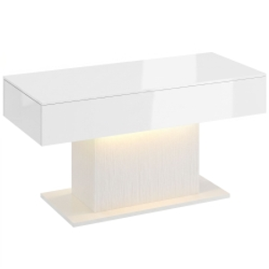 HOMCOM Mesa de centro LED con almacenamiento, Hochglanz, Modern, 2 Schubladen & Fernbedienung, Weiß