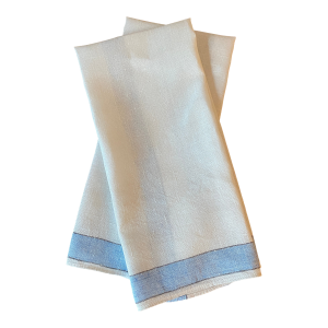 Vintage French Country Linen Tea Towels, Blue Stripe, Pair