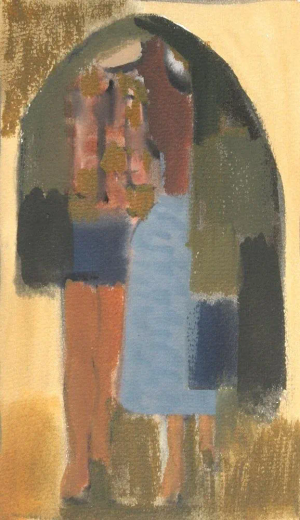 1950s Small Gouache on Paper Abstract Figural Image by Andre Delfau