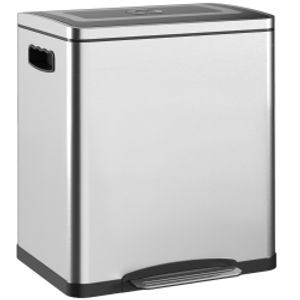 HOMCOM Cubo de Basura de Cocina 2 Compartimentos de 2x15L, con Pedal, de Acero Inoxidable, Tapa de Cierre Suave