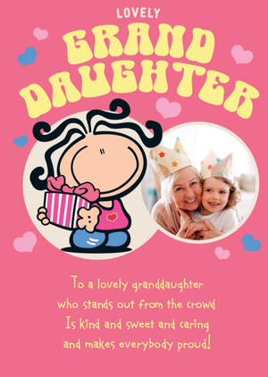 Cartoon Girl With Gift Photo Upload Granddaughter Card