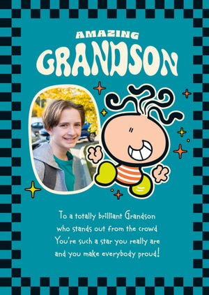 Amazing Grandson Cartoon Photo Upload Card