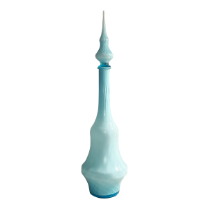 Large Empoli Cased Blue Glass Genie Bottle Decanter Mid Century Modern