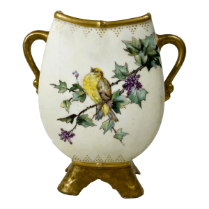 19th Century French Limoges Hand Painted Double Handled Porcelain Vase.