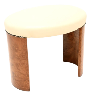 Art Deco Burr Walnut and Leather Stool, 1930s