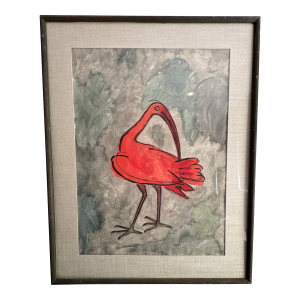 Mid Century Original Watercolor, Gouache, and Charcoal on Paper, “Ibis” by Charles Culver