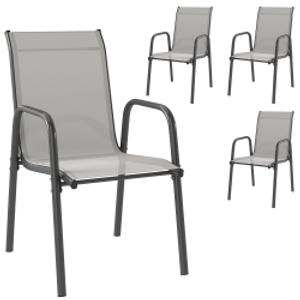 Outsunny Sillas de jardín 4 unidades Sillas de terraza apilables con respaldo transpirable, reposabrazos 120 kg de carga