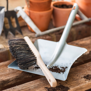 Beech and steel dustpan and brush