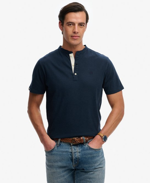 Classic Cotton Linen Korte Mouw Henley T-shirt