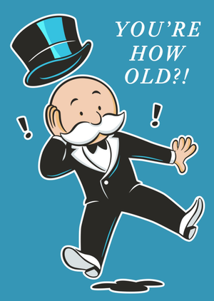 Monopoly You're How Old Cartoon Birthday Card