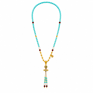 Dakini Blue Turquoise & Carnelian Beaded Tassel Necklace (one size)