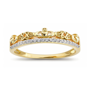 Gold Diamond Cz Claddagh Band Ring (L 1/2 (UK))