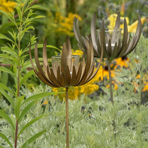 Flower stake tealight holder - antique brass 