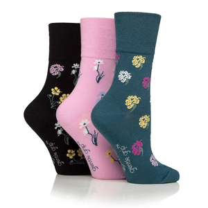 RHS Women's 3 pair gentle grip socks - mixed floral