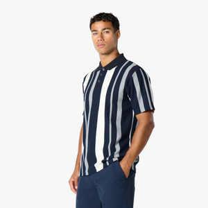 Striped Button Polo Shirt | Navy/White