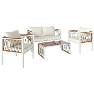 Outsunny Set de muebles de jardín 4 piezas Polyrattan Lounge-Set con sofá de 2 plazas 2 sillones mesa de cristal cojines desmontables alfombrillas antideslizantes