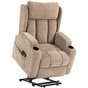 HOMCOM Power Lift Recliner Chair with Vibration Massage and Heat, Chenille Riser and Recliner Armchair for Elderly, Brown